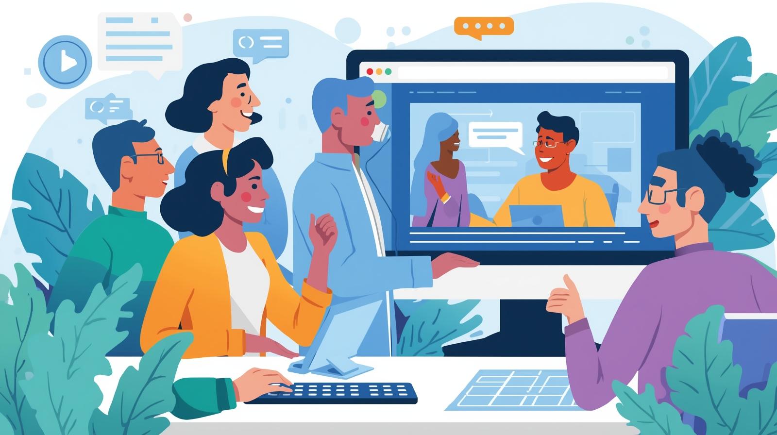 Illustration of diverse users engaging with a website