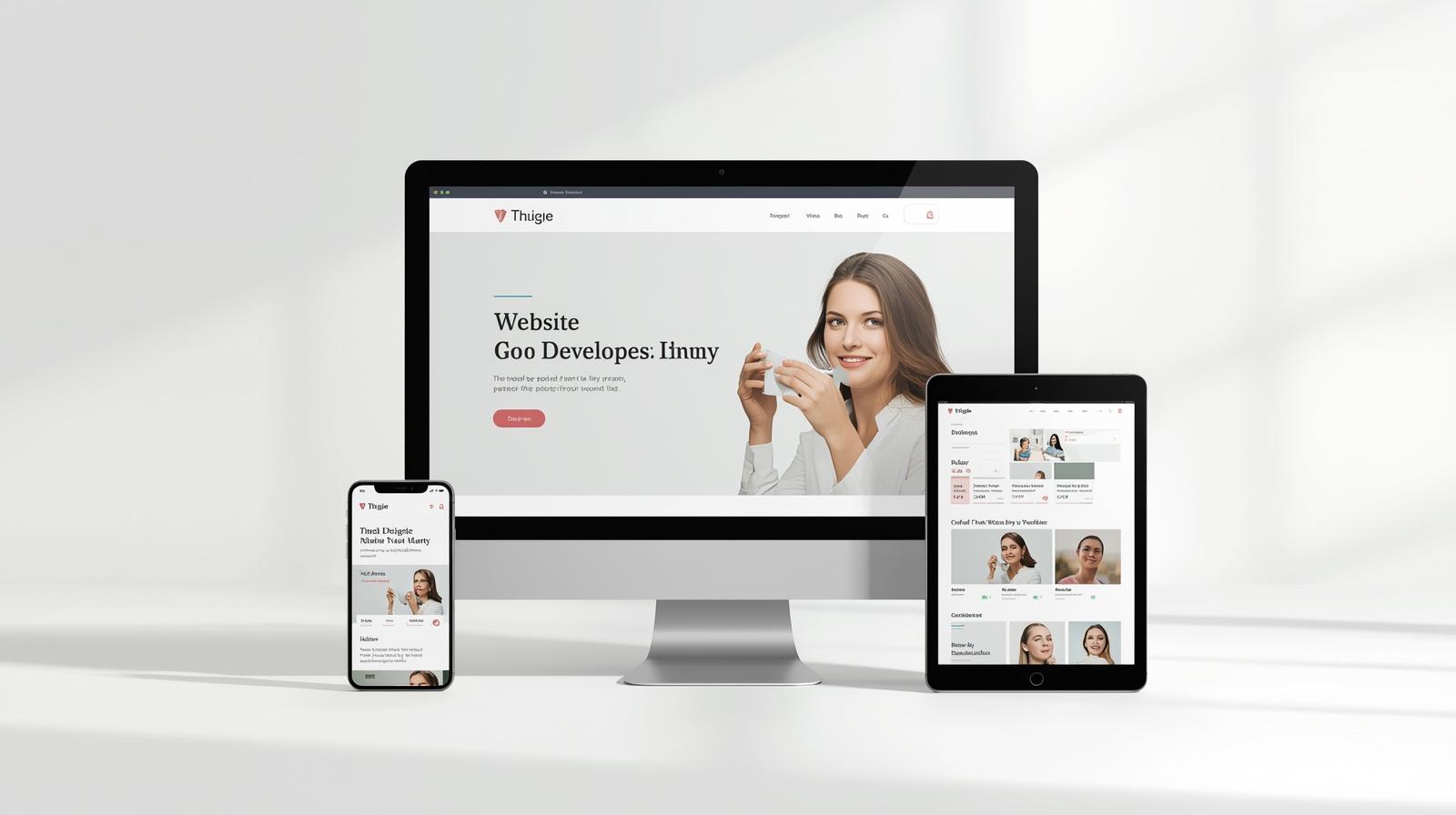 Mockup of the same website displayed on desktop, tablet, and mobile screens